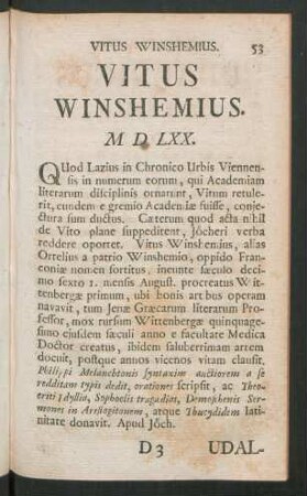Vitus Winshemius. M D LXX.