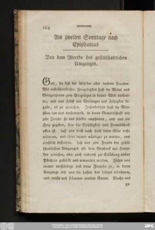 Am zweiten Sonntage nach Epiphanias Von dem Werthe des gesellschaftlichen Umgangs.