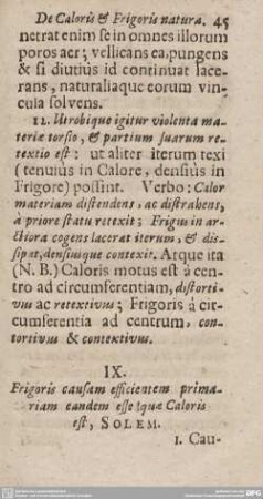 IX. Frigoris causam efficientem primariam eandem esse quae Caloris est, SOLEM.