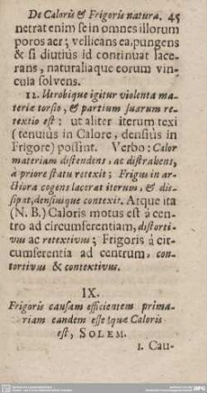 IX. Frigoris causam efficientem primariam eandem esse quae Caloris est, SOLEM.