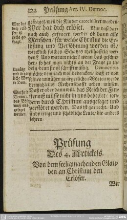 Prüfung Des 4. Artikels. Von dem seeligmachenden Glauben an Christum den Erlöser