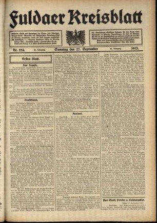 Erste Ausgabe vom Samstag, den 27. September 1913.