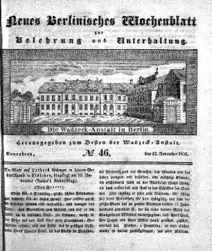 No. 46, Sonnabend, den 12. November 1831.