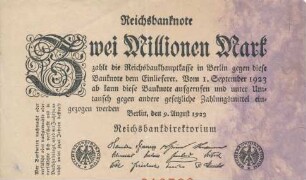 Zahlungsmittel / Reichsbanknote / Zwei Millionen Mark