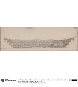 Potsdam-Sanssouci. Antikes Landhaus bei Schloss Charlottenhof. Ansicht des Hippodroms