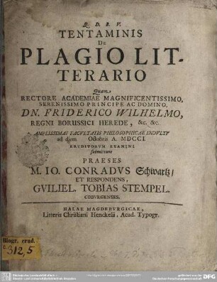 Tentaminis De Plagio Litterario