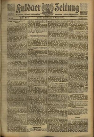 Erste Ausgabe vom Donnerstag, den 09. November 1911.