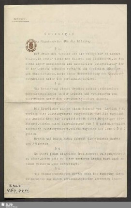 Satzungen des Kunstvereins für die Lößnitz : Entwurf