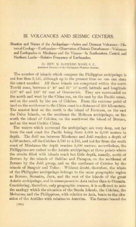 III. Volcanoes and seismic centers