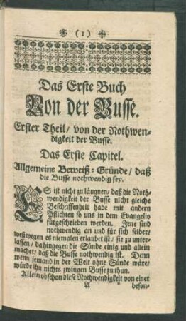 Erster Theil/ von der Nothwendigkeit der Busse