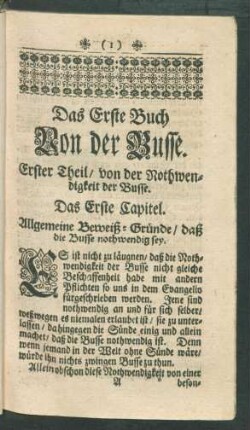 Erster Theil/ von der Nothwendigkeit der Busse