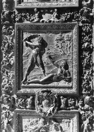 Bildfeld "Kain erschlägt Abel" an der Bronzetür : Bildfeld "Kain erschlägt Abel" an der Bronzetür (vor 1611; G. Lombardo, A. (2) Lombardo). Loreto, Santuario della Santa Casa
