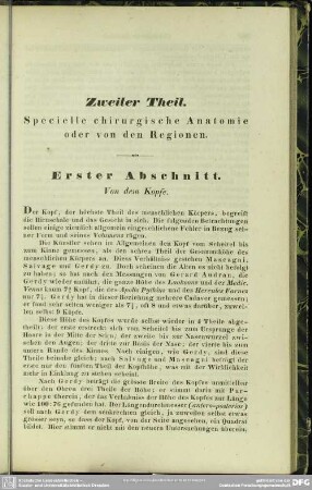 Zweiter Theil. Specielle chirurgische Anatomie oder von den Regionen
