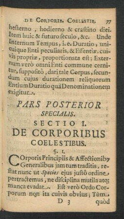 Sectio I. De Corporibus Coelestibus.