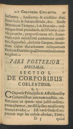 Sectio I. De Corporibus Coelestibus.