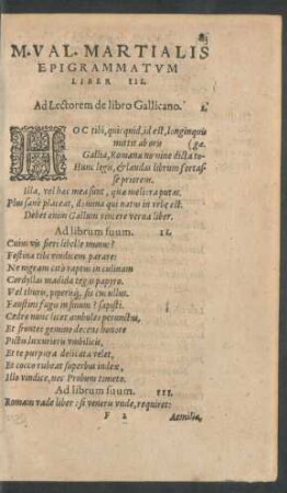 M. Val. Martialis Epigrammatum Liber III.