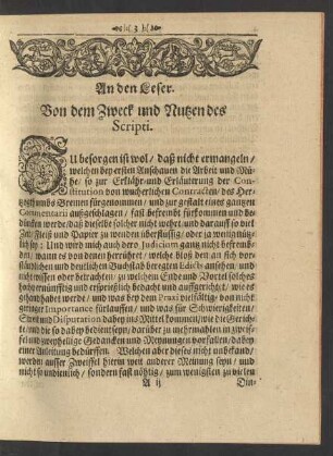 An den Leser. Von dem Zweck und Nutzen des Scripti.