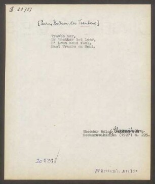 Liedbeleg: Traube her