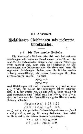 III. Abschnitt. Nichtlineare Gleichungen mit mehreren Unbekannten.