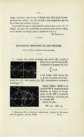 De quelques propriétés des arcs d´ellipse.