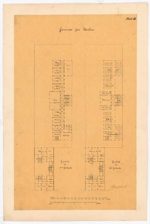 Lehrerseminar Fidicinstraße, Berlin-Kreuzberg: Vorskizzen Seminargebäude: Grundriss 3. OG