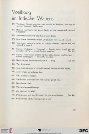 Voetboog en indische wapens (Nr. 876-893)