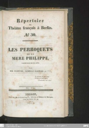 Les perroquets de la mère Philippe : vaudeville en un acte