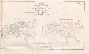 Pl. II. Maps showing the relative states in A.D. 1840 and A.D. 1855 of the sands & shoals at the head of the Mahanuddy Delta