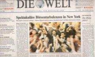 Tageszeitung "Die Welt" u.a. über Probleme der internationalen Finanzwirtschaft