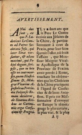 Lettre des Pères de la compagnie de Jésus, missionaires de la Chine, à Clement XI. touchant les cérémonies chinoises