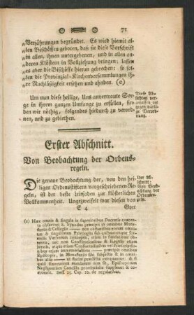 Erster Abschnitt. Von Beobachtung der Ordensregeln.