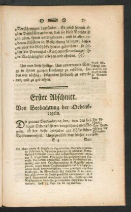 Erster Abschnitt. Von Beobachtung der Ordensregeln.