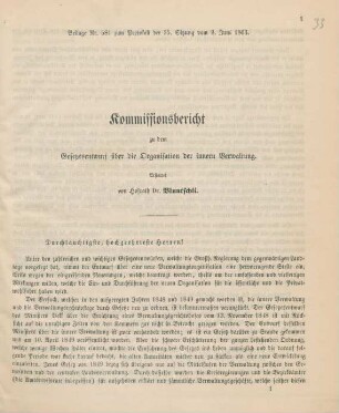 Kommissionsbericht zu dem Gesetzesentwurf über die Organisation der innern Verwaltung