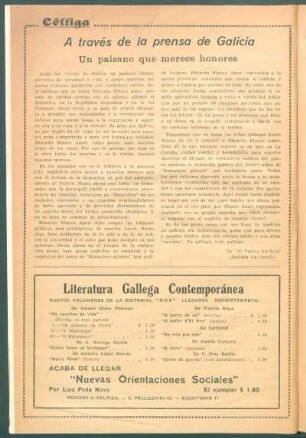 A través de la prensa de Galicia : Un paisano que merece honores. [Tomado de "El Pueblo Gallego"]