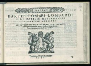 Bartolomaeo Lombardi: Mottectorum. Liber secundus cum Quinque vocibus. Bassus