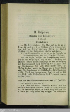 II. Abtheilung. Bahnbau und Bahnverkehr