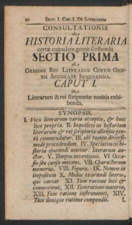 Sectio Prima de Origine Rei Literariae Certae Gentis Accurate Inquirenda