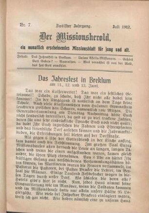 Nr 7. Zwölfter Jahrgang. Juli 1912.