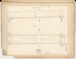 Eisenbahnbrücke in Venezuela Monatskonkurrenz Februar 1889: Grundriss (Ausschnitt), Aufriss Seitenansicht (Ausschnitt) 1:20; Maßstabsleiste