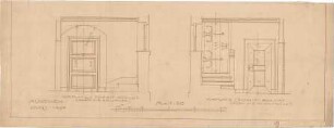Pfann, Paul; Nürnberg - Grossreuth hinter der Veste; Wohnhaus Fritz Pfann - Vorplatz - Küchentür u. Haustür (Ansichten m. Schnitt)