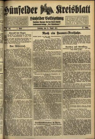 Erste Ausgabe vom Samstag, den 22. August 1931.