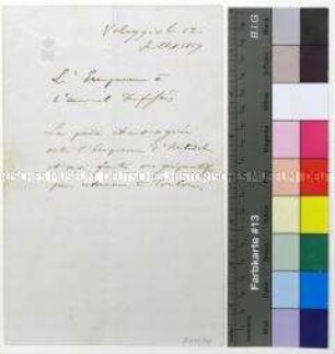Eigenhändige Telegramm-Vorlage von Napoleon III. über den Waffenstillstandsvertrag von Villafranca zwischen Frankreich und Österreich (in französischer Sprache)
