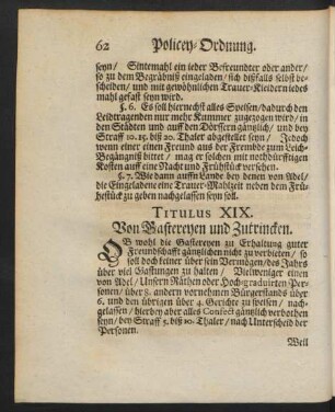Titulus XIX. Von Gastereyen und Zutrincken