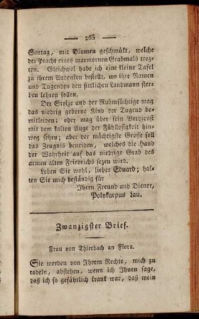 Zwanzigster Brief. Frau von Thierbach an Flora