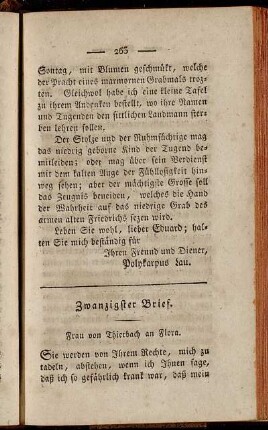 Zwanzigster Brief. Frau von Thierbach an Flora
