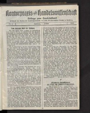 Beilage zum Handelsstand Nr. 1