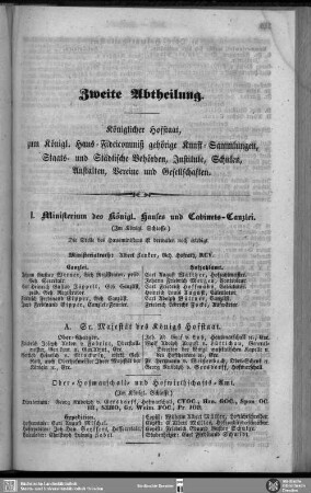 I. Ministerium des königl. Hauses und Cabinets-Canzlei