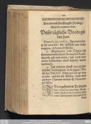 Die ein und fünfftzigste Predigt/ Von der vierdten Bitt. Unser täglichs Brodt gib uns heut.