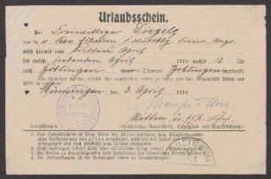 Urlaubsschein für Eugen Digele
