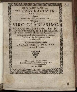 Disputatio Iuridica, De Contractu Societatis